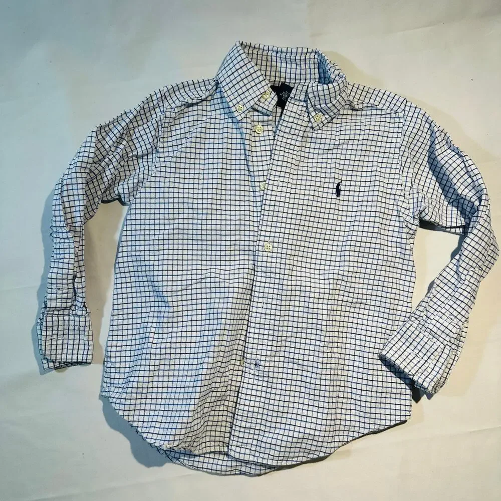 Ralph Lauren Blue & White Checkered Button Down Long Sleeve Top Sz 4/4t